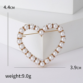 Heart with Pearl Pins, Alloy Brooches for Girl Women Gift, Golden, 39x43mm
