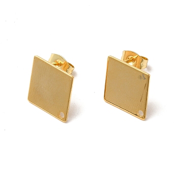 201 Stainless Steel Stud Earring Findings, with 304 Stainless Steel Pin & Hole & Friction Ear Nuts, Rhombus, Real 24K Gold Plated, 16x13mm, Hole: 1.2mm, Pin: 0.7mm