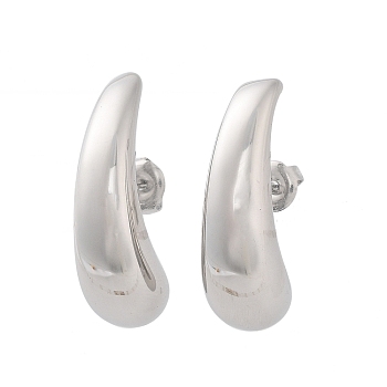 304 Stainless Steel Stud Earrings, Teardrop, Stainless Steel Color, 30x10mm