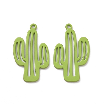 Spray Painted Alloy Pendants, Cadmium Free & Lead Free & Nickle Free, Cactus Charm, Yellow Green, 44.5x26x1.5mm, Hole: 2.2mm