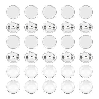 Blank Dome Brooch Making Kit, Including 304 Stainless Steel Brooch Base Settings, Glass Cabochons, Stainless Steel Color, 80Pcs/box
