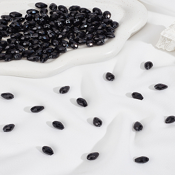 2 Strands Crystal Glass Beads Strands, Faceted, Teardrop, Black, 12x8mm, Hole: 1mm, about 60pcs/strand, 27.10 inch(68.83cm)