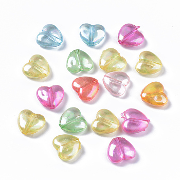 Transparent Acrylic Beads, AB Color Plated, Heart, Mixed Color, 11x12x5mm, Hole: 1.8mm, about 1269pcs/500g