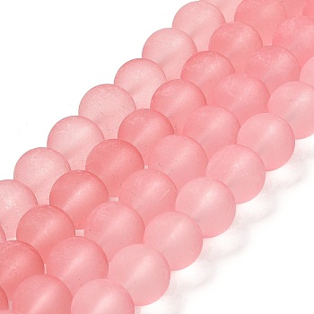 Transparent Glass Bead Strands, Frosted, Round, Salmon, 12mm, Hole: 1.3~1.6mm, about 70pcs/strand, 31.4 inch