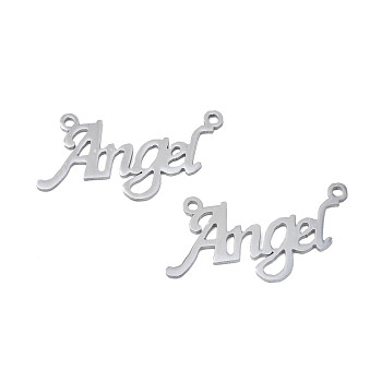 304 Stainless Steel Connector Charms, Word Angel, Stainless Steel Color, 18x34x1mm, Hole: 1.6mm