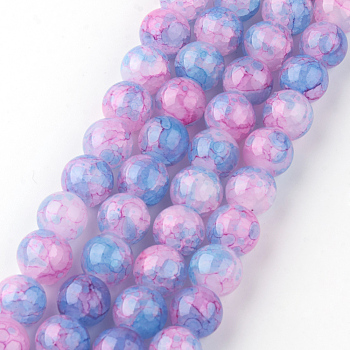 Baking Painted Crackle Glass Bead Strands, Round, Deep Pink, 6mm, Hole: 1.3~1.6mm, about 133pcs/strand, 31.4 inch
