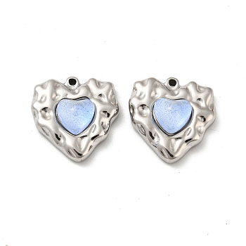 304 Stainless Steel Pendants, with Rhinestone, Heart Charm, Stainless Steel Color, 19x18x7mm, Hole: 1.2mm