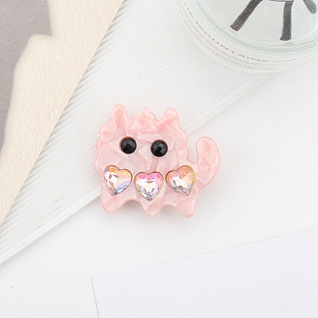 Cute Cat Shape Cellulose Acetate(Resin) Alligator Hair Clips, Rhinestones Hair Accessories for Girls, Pink, 45x40x15mm