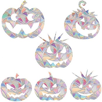 Holographic Pumpkin PVC Window Stickers, Waterproof Laser Windows Decals for Safety, Colorful, 215x293x0.1mm, Sticker: 75~112x67~106mm