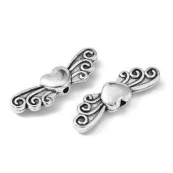 Tibetan Style Alloy Beads, Cadmium Free & Nickel Free & Lead Free, Heart, Antique Silver, 24x7x4mm, Hole: 1mm