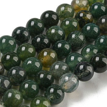 Natural Moss Agate Round Beads Strands, 6.5mm, Hole: 1mm, about 63pcs/strand, 15.5 inch