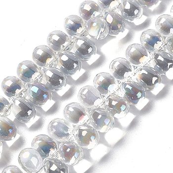 Electroplate Glass Beads Strands, Top Drilled Beads, AB Color Plated, Teardrop, AB Color Plated, 13.5x9.5mm, Hole: 0.9mm, about 120pcs/strand, 23.23''(59cm)