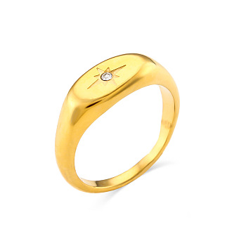 Stylish Elliptical Star Zircon Ring for Women - 18K Gold Plated Stainless Steel North Star Jewelry, Real 18K Gold Plated, number 8