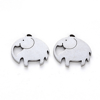 201 Stainless Steel Charms, Laser Cut, Elephant, Stainless Steel Color, 15x15x1mm, Hole: 0.9mm