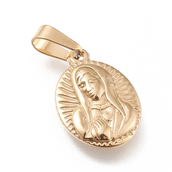 201 Stainless Steel Pendants, Oval with Virgin Mary, Golden, 21x14x3mm, Hole: 8x3mm