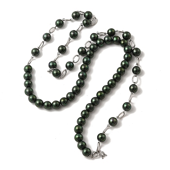 Dyed Natural Pearl Beaded Necklace with 304 Stainless Steel Chains, Dark Green, 12.60 inch(32cm)