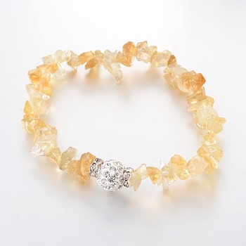 Chips Natural Citrine(Dyed & Heated) Beaded Stretch Bracelets, with Polymer Clay Rhinestone Beads, 61mm