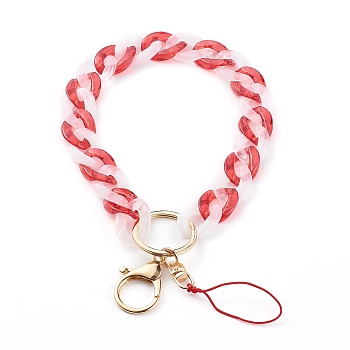 Two Tone Transparent Acrylic Curb Chain Mobile Straps, with Nylon Thread and Alloy Lobster Claw Clasps, Golden, Red, 25.5cm