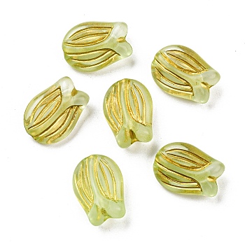 Plating Transparent Acrylic Beads, Golden Metal Enlaced, Tulipa, Pale Goldenrod, 16x11.5x7mm, Hole: 2mm, about 670pcs/500g