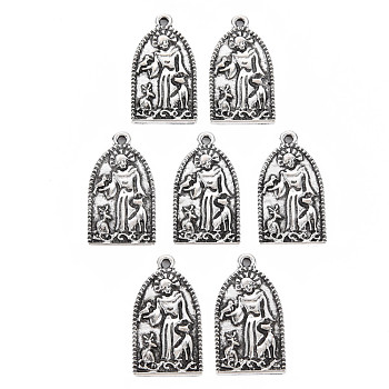 Tibetan Style Alloy Pendants,  Cadmium Free & Lead Free, Half Oval, Antique Silver, 25.5x14.5x2mm, Hole: 1.5mm