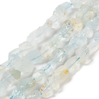 Raw Rough Natural Aquamarine Beads Strands, Nuggets, 4.5~12x4.5~8x4~8mm, Hole: 0.9mm, about 63~66pcs/strand, 15.47''~16.34''(39.3~41.5cm)