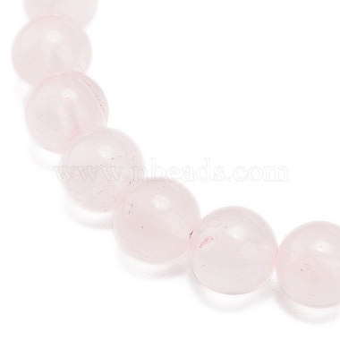 Natural Rose Quartz Round Beaded Stretch Bracelet with Heart Charm(BJEW-JB09019-03)-5