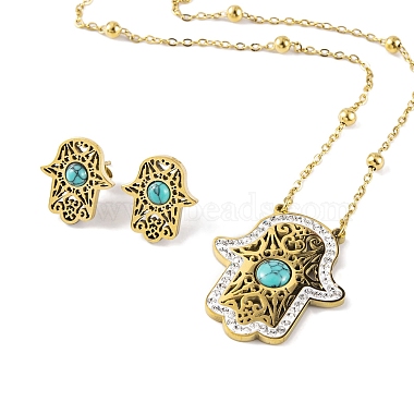 ensembles de boucles d'oreilles et de colliers pendentifs en turquoise synthétique(SJEW-M100-02E-G)-2