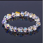 Glass Beaded Stretch Bracelets, Butterfly & Rondelle Charm Bracelets for Women, Clear AB, 6-3/4~7-1/8 inch(17~18cm)(WGF21B9-01)