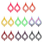 16Pcs 8 Styles Spray Painted 430 Stainless Steel Big Pendants, Etched Metal Embellishments, Teardrop Charm, Mixed Color, 59x34~35x0.3~0.4mm, Hole: 1.2mm, 2pcs/style(STAS-TA0002-61)