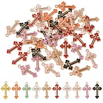50Pcs Alloy Enamel Pendants, Cross, Light Gold, Mixed Color, 25x14x2mm, Hole: 1.8mm(ENAM-YW0006-50)