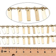 Rack Plating Brass Link Chains, with Rectangle Charms, Long-Lasting Plated, Soldered, with Spool, Light Gold, 10x3x0.2mm, about 32.81 Feet(10m)/Roll(CHC-A007-03KCG)