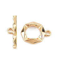 Brass Toggle Clasps, Nickel Free, Octagon, Real 18K Gold Plated, Octagon: 16.5x13.5x2.5mm, Hole: 2mm, Bar: 20x5x2mm, hole: 2mm(KK-S356-583G-NF)