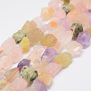 Raw Rough Natural Mixed Stone Bead Strands, Prehnite & Rose Quartz & Amethyst & Quartz, Nuggets, 15~20x14~18x10~14mm, Hole: 1mm, about 25pcs/strand, 14.9 inch(38cm)(G-F403-06)