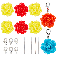 DIY Flower Keychain  Making Kits, include Resin Beads and Zinc Alloy Lobster Claw Clasps, Iron Flat Head Pins, Mixed Color, Resin Beads: 24x13mm, hole: 1.5mm, 48pcs/set(DIY-SC0012-20)