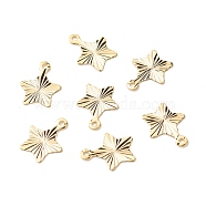 Brass Charms, Long-Lasting Plated, Cadmium Free & Lead Free, Star, Real 24K Gold Plated, 12.5x10x0.2mm, Hole: 1.2mm(KK-F831-021G-RS)