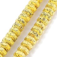 Electroplated Natural Lava Rock Beads Strands, Hexagon, Golden Plated, 8x7x4~4.5mm, Hole: 1.4mm, about 89pcs/strand, 15.35''(39cm)(G-H303-A03-G)