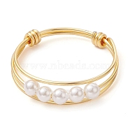 Round Shell Pearl Rings, Copper Wire Wrapped Ring, Golden, US Size 9 3/4(19.5mm), 1.5~5mm(RJEW-TA00117)