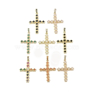 Real 18K Gold Plated Brass with Glass Pendants, Cross, Mixed Color, 40.5x28x4mm, Hole: 3.8x5.6mm(KK-A209-15G)