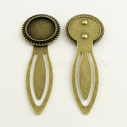 20mm Tray Bookmark Cabochon Settings, Iron with Alloy Flat Round Tray, Lead Free, Nickel Free & Cadmium Free, Antique Bronze, 77x27x3mm(PALLOY-S033-39AB-NR)