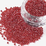 12/0 Grade A Round Glass Seed Beads, Transparent Colours Lustered, Orange Red, 12/0, 2x1.5mm, Hole: 0.3mm(SEED-Q011-F507)