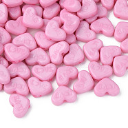 Opaque Acrylic Beads, Dyed, Heart with Word Love, Pearl Pink, 10x13.5x4.5mm, Hole: 1.8mm, about 2300pcs/500g(MACR-S373-128-S11)