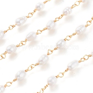 3.28 Feet Freshwater Pearl Beaded Chains, with Brass Findings, Unwelded, Long-Lasting Plated, Golden, Pearl: 6~9x5~7mm(X-CHC-K009-21G)