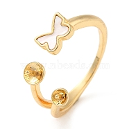 Butterfly  Brass with Shell Open Cuff Ring Component, Ring Settings, For Half-drilled Beads, Real 18K Gold Plated, US Size 7 1/4(17.5mm), Pin: 0.8mm, Butterfly: 5.5x7.5mm(KK-E055-03G-02)