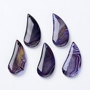 Natural Agate Pendants, Twisted Teardrop, Dyed, Mauve, 40x18x5mm, Hole: 2mm(G-K141-H03)