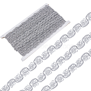 13.5M Metallic Yarn Ribbons, Jacquard Ribbon, Braided Lace Ribbons, Garment Accessories, Silver, 1/2 inch(13.5mm), about 14.76 Yards(13.5m)/Card(OCOR-WH0058-60B)