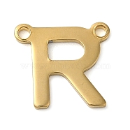 304 Stainless Steel Charms, Real 18K Gold Plated, Letter Charm, Letter R, 10x10.5x1mm, Hole: 1mm(STAS-Z074-04G-R)