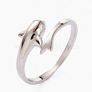 Brass Cuff Rings, Open Rings, Dolphin, Platinum, US Size 6, Inner Diameter: 17.2mm(RJEW-P020-12P)