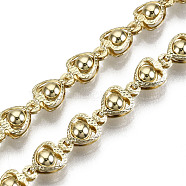 Brass Heart Link Chains, Long-Lasting Plated, Textured, Unwelded, Light Gold, 10x6x4mm(CHC-N018-064)