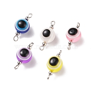 Evil Eye Resin Connector Charms, with 304 Stainless Steel Smooth Round Spacer Beads, Stainless Steel Color, Round, Mixed Color, 21x10mm, Hole: 1.5~1.8mm(PALLOY-JF01473)