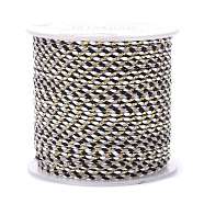 4-Ply Polycotton Cord, Handmade Macrame Cotton Rope, with Gold Wire, for String Wall Hangings Plant Hanger, DIY Craft String Knitting, Black, 1.5mm, about 21.8 yards(20m)/roll(OCOR-Z003-C08)